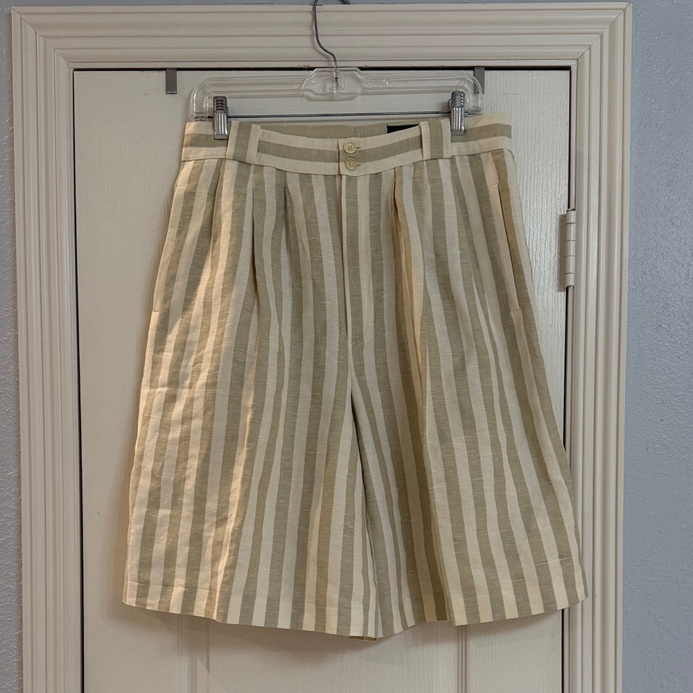 High Waist Striped Women Shorts - Cream and Tan